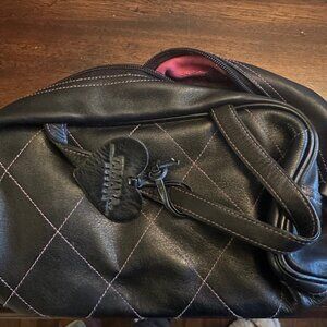 Tamara Boston Handbag Black with Purple Stitching